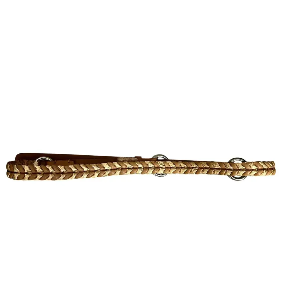 Massimo Dutti Women’s Braided Leather Belt – Tan / Gold– Size 75 (XS–S)